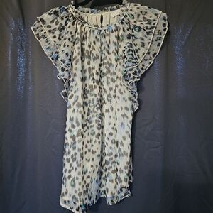 LOFT Ruffled Animal Print Blouse - Black, Gray, Blue